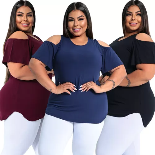 moda-plus-size-Kit 3 Blusas Femininas Plus Size Tampa Bumbum Nina Mullet  1126