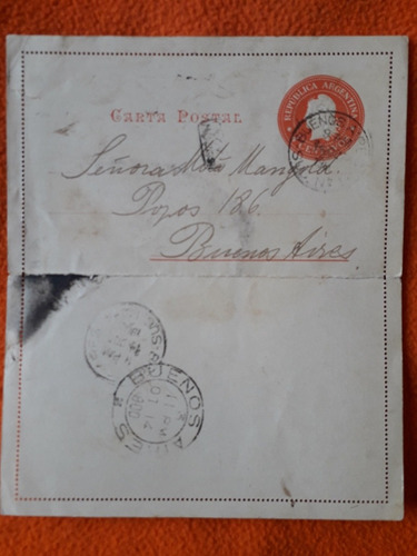 Antiguo Entero Postal Circulado Año 1900 Con Marcas Postales