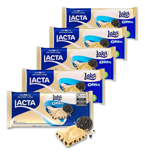 Chocolate Branco Laka Oreo Lacta Kit 5 Barras De 80g