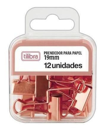 Prendedor Binder Clips Para Papel 19mm 12 Unid Tilibra Rosé