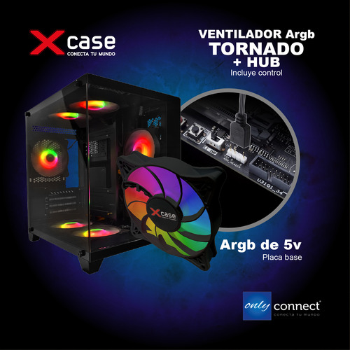 Kit 4 Ventiladores Xcase Gamer Argb Tornado + Hub + Remoto Negro/argb