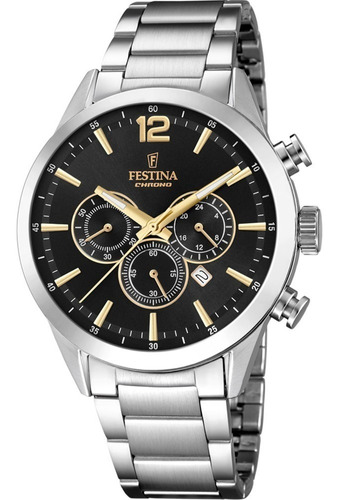 Reloj Festina Hombre Crono Fondo Negro Con Dorado F20343.4