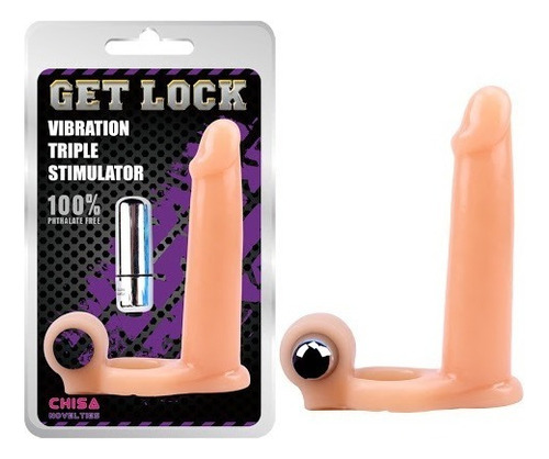 Sexshop Get Lock Triple Dildos Anillo Vibrador Cosolador Sex Color Violeta