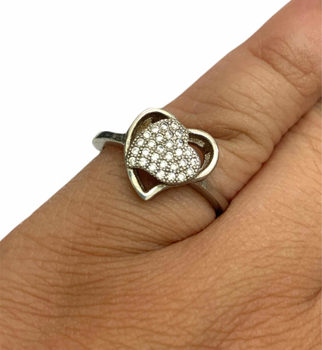 Anillo Corazón Plata Rodinada 925 Con Piedras - Mikapao