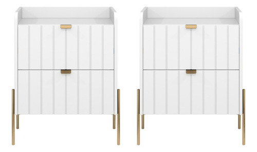 2 Mesas De Cabeceira Vênus Mdf 45cm Rápido Dourado Acabamento Brilhante Cor Branco/dourado
