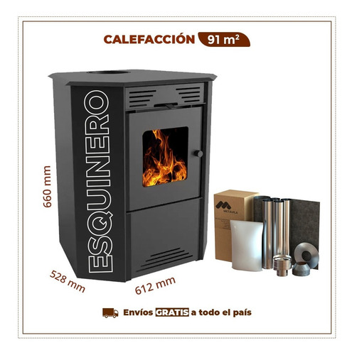 Calefactor Ecológico Doble Combustión Esq. + Kit Caños 790gf