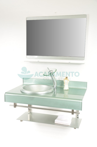 Gabinete Vidro 70 Cm Banheiro Prata Full + Misturador Prata