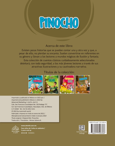32 Páginas: Pinocho.: Cuento Infantil con 32 páginas : Pinocho, de Varios. Editorial Silver Dolphin (en español), tapa dura en español, 2022