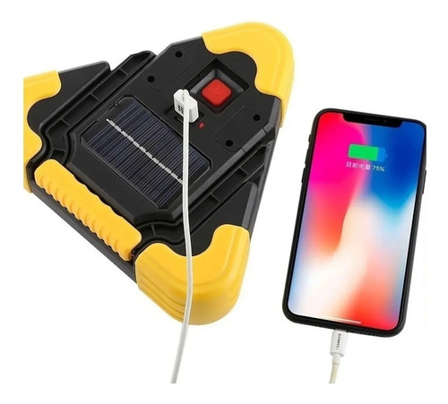 Imagen 4 de 9 de Triangulo Baliza Led Solar Con Cargador Portátil Usb