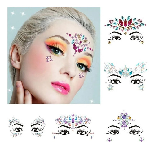 Combo Strass Facial Gemas Cristal Autoadhesivo X 10 Unidades