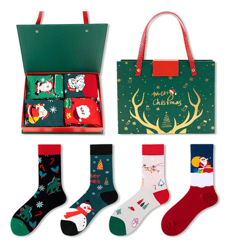 Set De Regalo De Calcetines Navideños De Papá Noel, 4 Pa [u]