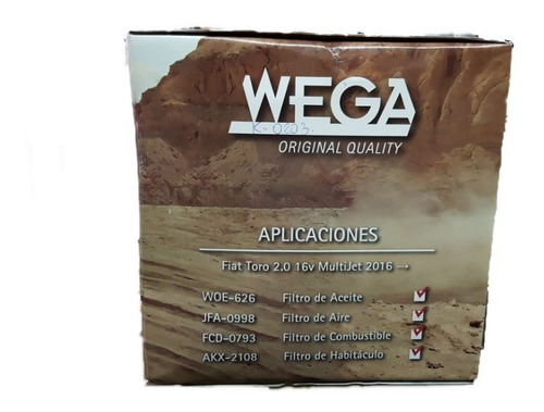 Kit 4 Filtros Fiat Toro Wega Aceite Aire Polen Combustible
