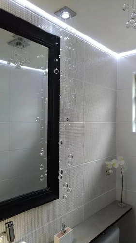 Pendente Spot De Cristal 10x10 Cristal K9 Legítimo + Led Estrutura Led Branco Com 80cm