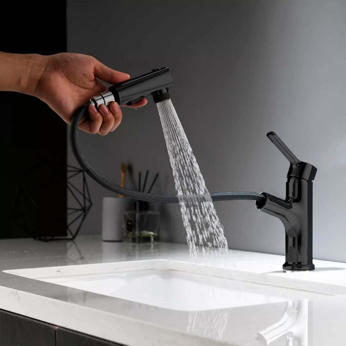 Imagen 4 de 8 de Llave Grifería Lavamanos Y Lavaplatos Extensible Negro Mate