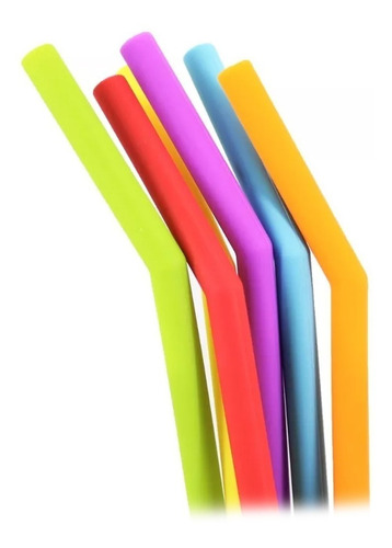 Popote Silicona 6 Pz Cepillo Ecológico Colores Flexible /e