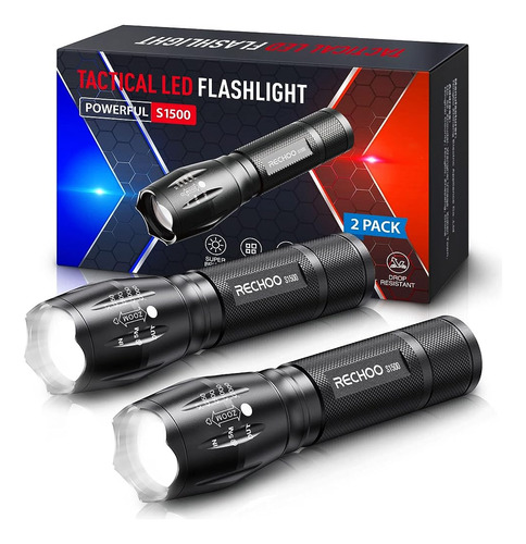 ~? Rechoo Tactical Flashlights 2 Pack, Linternas Led Con Zoo