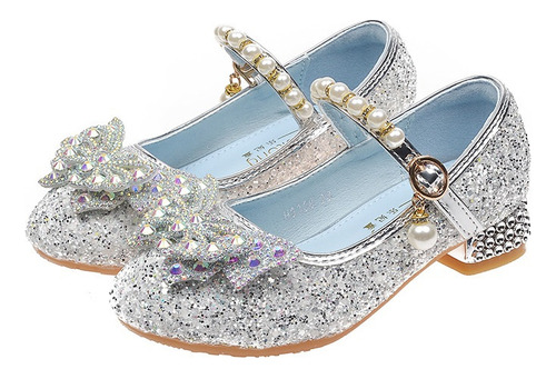 Zapatos Princesa De Boda Lentejuelas Niña Con Lazos Y Perlas