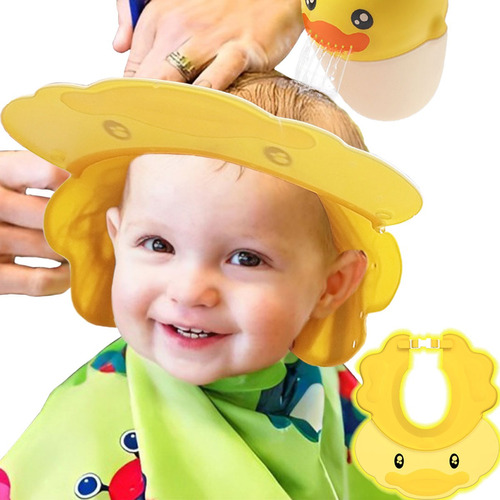 Gorro De Ducha Ajustable Para Proteger Ojos Y Oídos Del Bebé Color Amarillo Liso