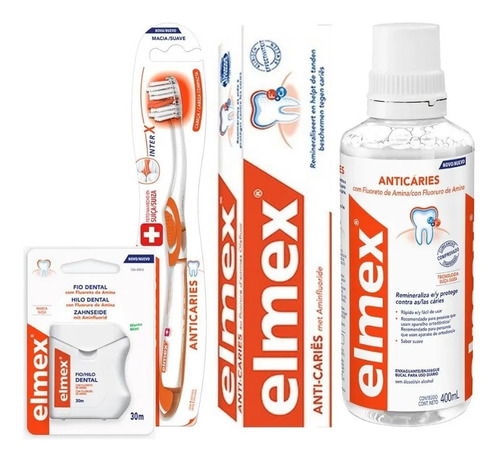 Kit Elmex Anticaries Cepillo + Pasta + Enjuague + Hilo Denta