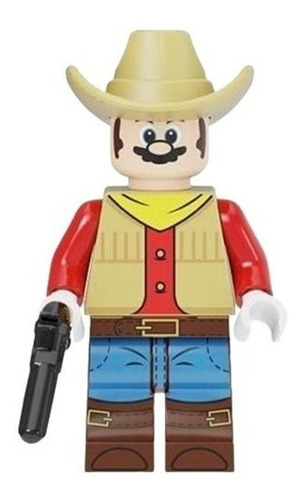 Boneco Bloco De Montar Minifigure Mario Cowboy Nintendo Game