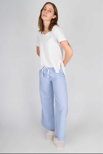 Imagen 2 de 5 de Pijama Annis Pantalon Oxford Y Remera Blanca Jelue Dama