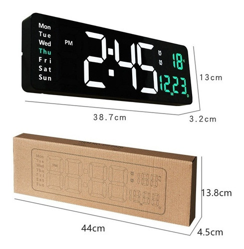 Reloj De Pared Digital Led Con Control Remoto Montado 16 Pul