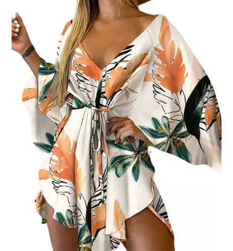 Vestido Tipo Kimono, A La Moda De Playa, Cintura Holgada Par