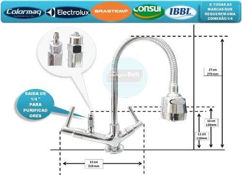 Torneira Bancada Gourmet Jato Duplo  Saída 1/4 Purificador