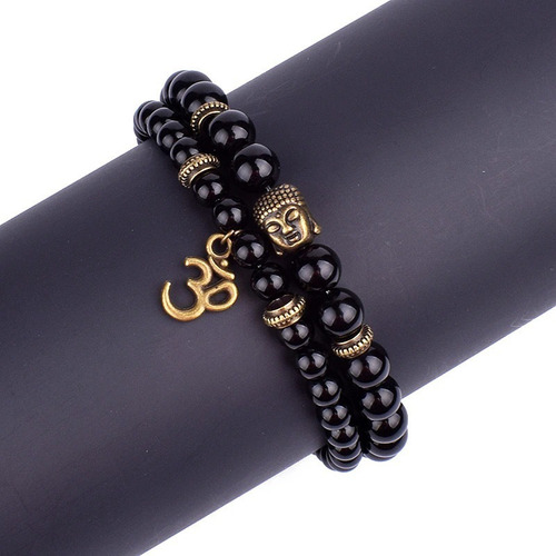 Ruztik | Set 2 Pulseras Piedra Ónix & Buda 8mm + Namaste Set