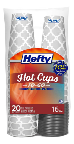 Vasos Calientes Desechables Hefty Con Tapas, 16 Onzas, 20 Un