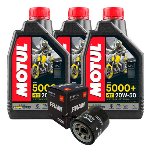 Kit 3 Lts Óleo Motul 5000 20w50 + Filtro Óleo Shadow 600