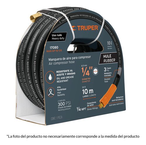 Manguera De Hule Para Compresor, 15 M X 1/4 , Truper 17081