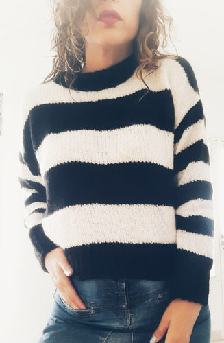 Sweater Lana Rayado Crudo Y Negro. Talle M My Own Style 