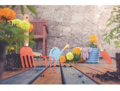 Imagen 5 de 10 de Set 3 Jardinería Pala Removedor Rastrillo Tramontina
