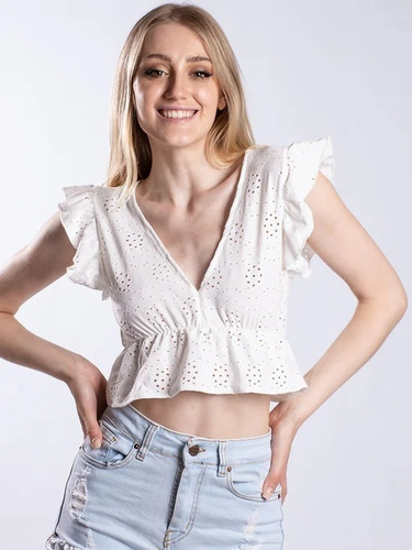 Blusa Remera Brodery C/lycra Volados Encaje