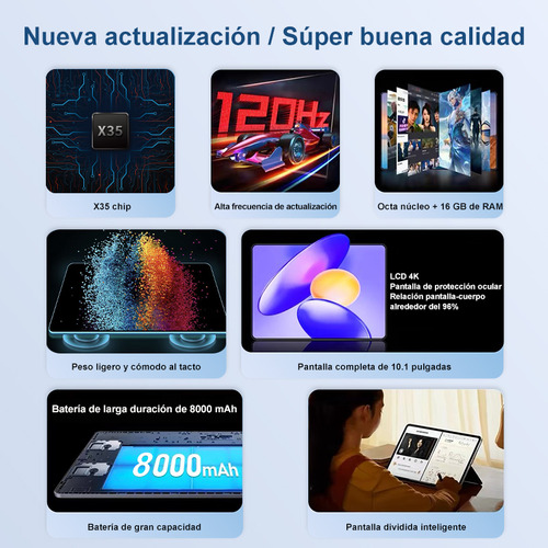 Tablet F44 Edición Premium Android 13 16gb Ram + 128gb Ampliableprocesador Deca-core 2.0ghz (ultra Gaming Pantalla Hd 10.1'' Batería 8000mahwifi 6 Dual Band + Bluetooth 5.0 Certificación Go