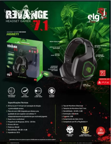 Imagem 4 de 8 de Headset Gamer 7.1 Surround Channel Led Laranja ELG Hgre71
