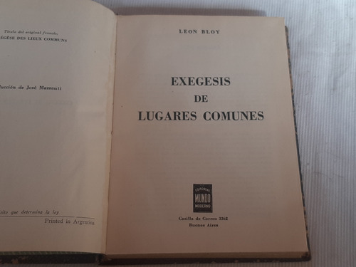 Imagen 3 de 9 de Exegesis En Lugares Comunes Leon Bloy Mundo Moderno 1951