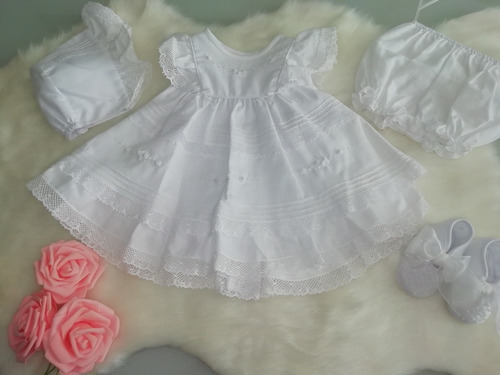 Vestido De Bautizo Para Niña + Gorrito +zapatos+panty