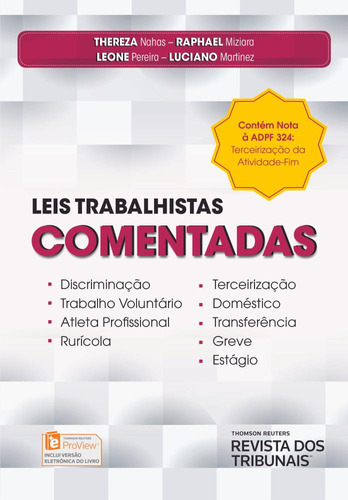 Leis Trabalhistas Comentadas, De Leone Pereira. Editora Revista Dos Tribunais Em Português