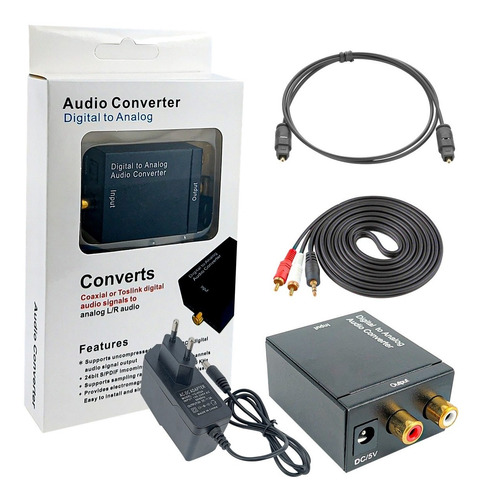 Kit Conversor Áudio Digital P/ Analógico Cabos Rca/p2 Óptico