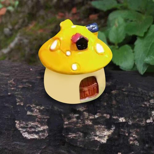 2 Encantadora Mini Casa De Setas, Figurita En Amarillo