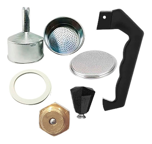 Imagen 1 de 7 de Kit Repuesto De Greca 9 Tazas Embudo Goma Filtro Asa Pomo