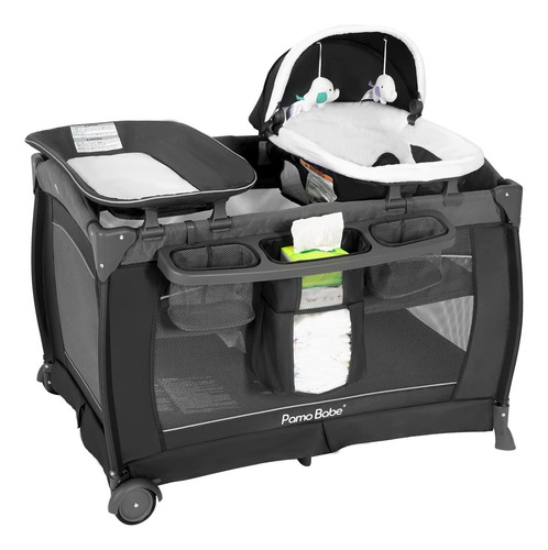 Berçário Playard Pamo Babe Deluxe Com Berço Cinza