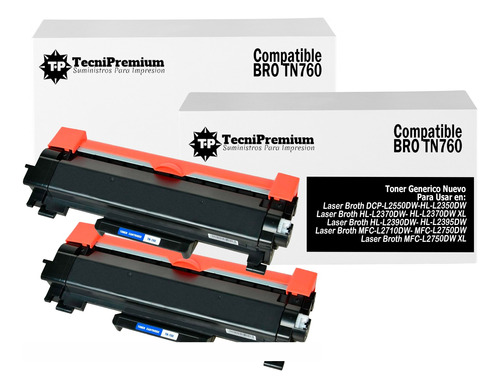 2 Toner Tn760 Para Brotheer Impre L2390dw L2395dw L2750dw