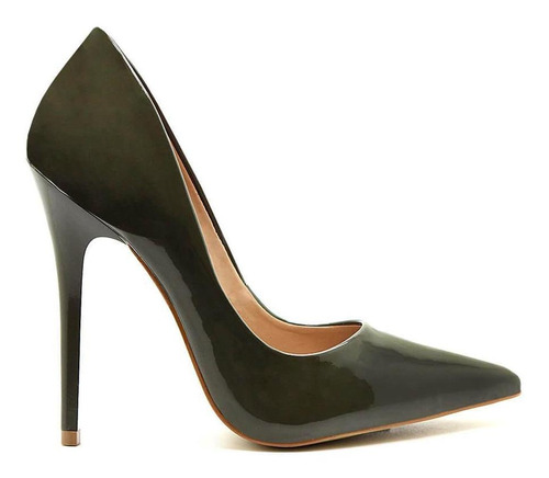 Scarpin Royalz Verniz Salto Alto Fino Paola Verde Militar