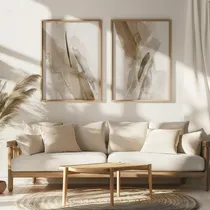 Comprar 2 Cuadros Abstracto Beige Pinceladas Negro Marco Kiri 40x60