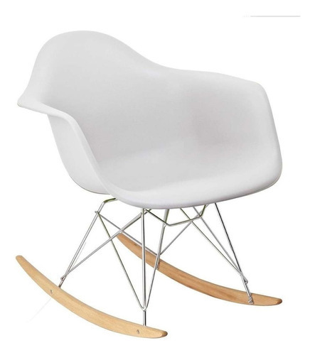 Sillon Mecedor Eames Clasica Con Posabrazos Color De La Estructura De La Silla Madera Color Del Asiento Blanco