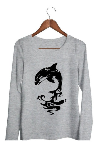 Remera De Mujer Ballena Orca Silueta Saltando Ml