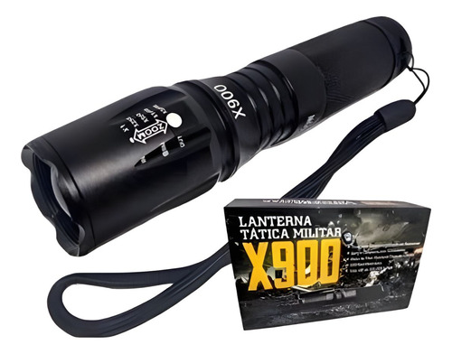 Lanterna Tática Militar X900 Zoom Recarregavel Completa Lanterna Preto Luz Branco